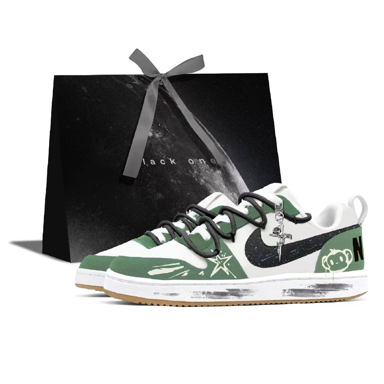 

Nike Кроссовки для скейтборда Court Borough Shooting Stars Ruins с амортизацией, износостойкие, низкие, мужские, черные, белые, зеленые