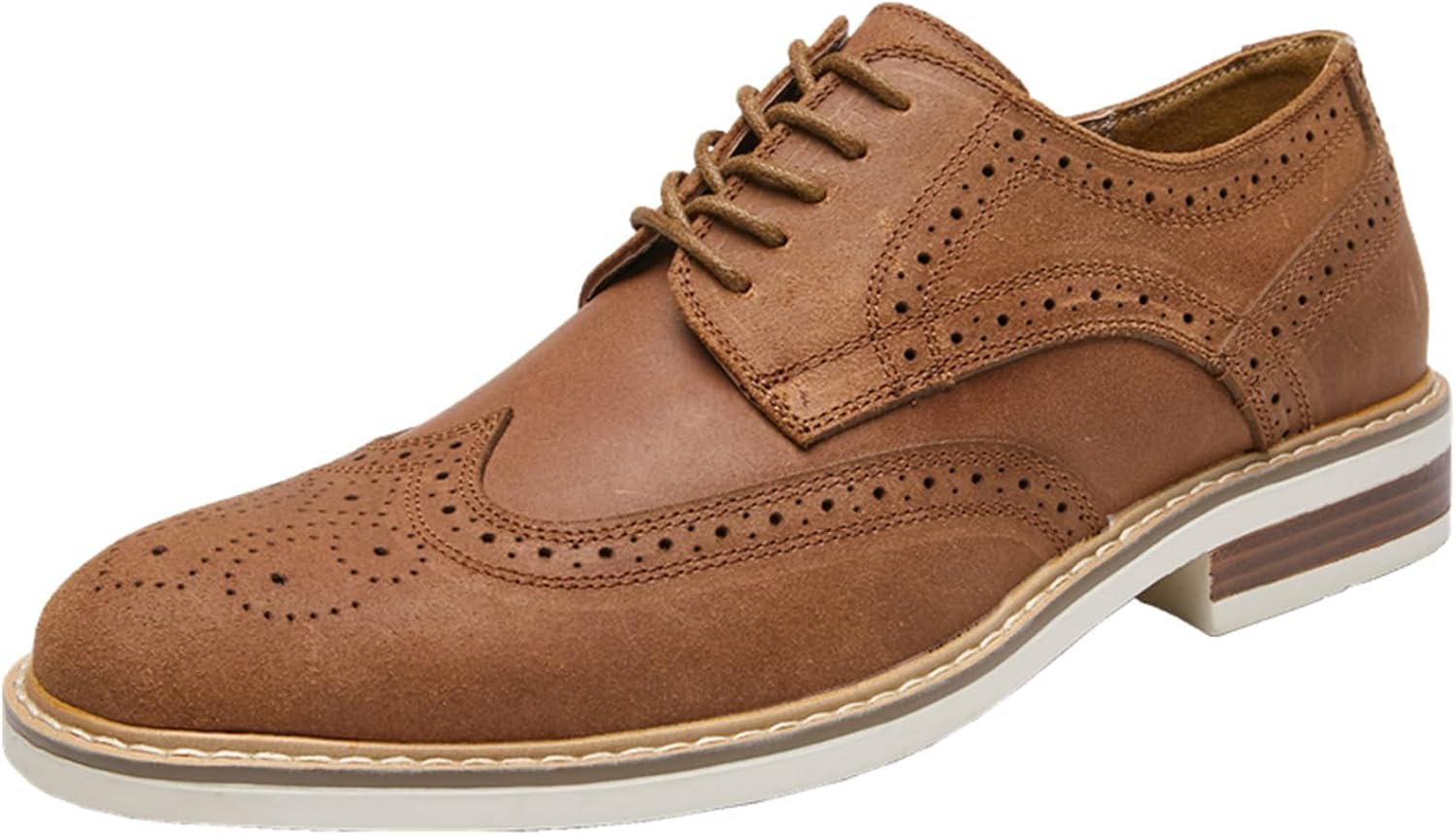 

Мужские кожаные туфли дерби из замши с вырезным декором, ретро-классика, удобные, с округлым носком, низким каблуком, шнуровкой, повседневные оксфорды, лаконичные броги, деловые классические туфли Xoekd, коричневый