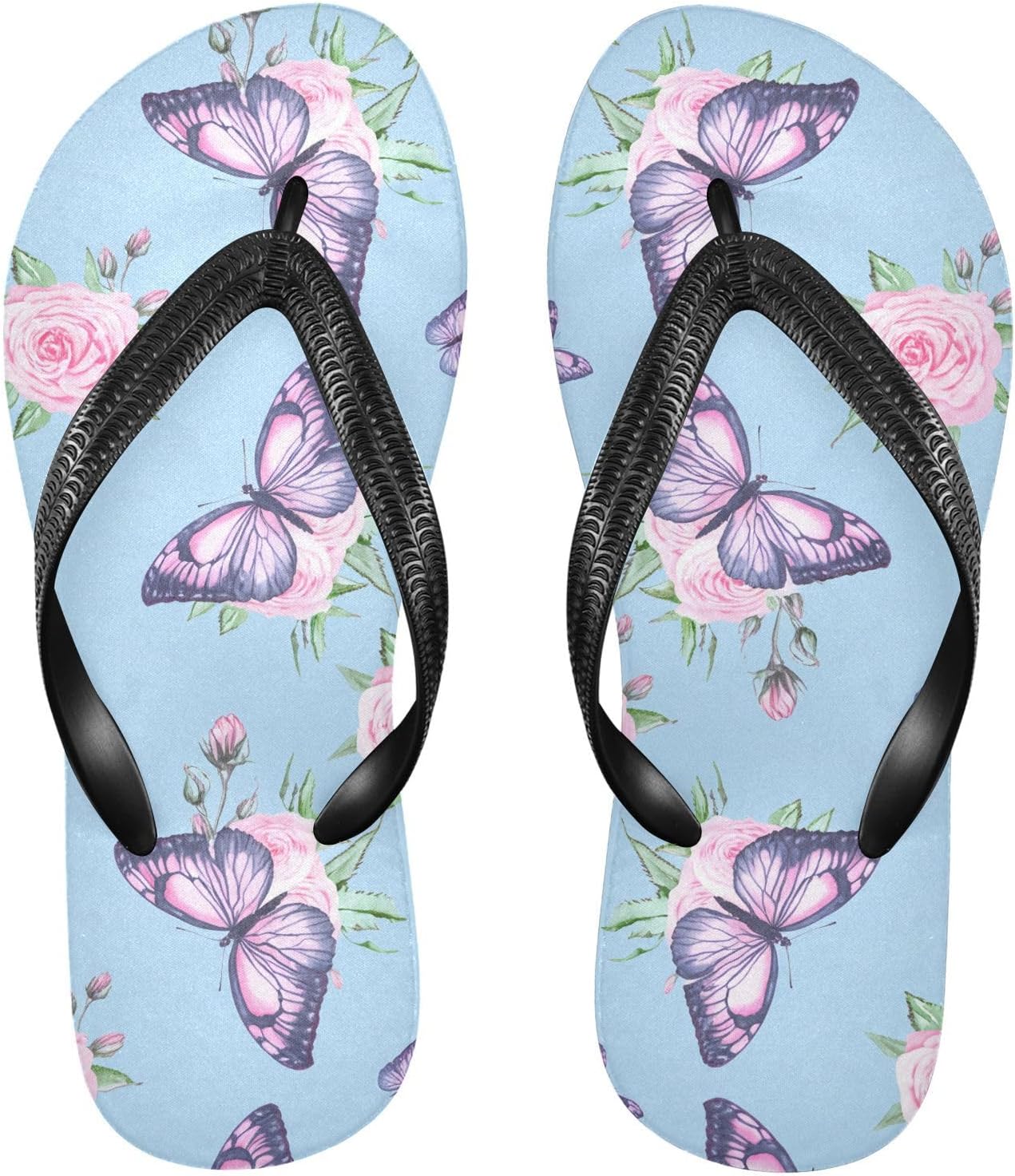 

Розовые шлепанцы с рисунком бабочки и цветов, синие пляжные вьетнамки для душа, резиновые нескользящие летние тапочки для мужчин и женщин Sinestour