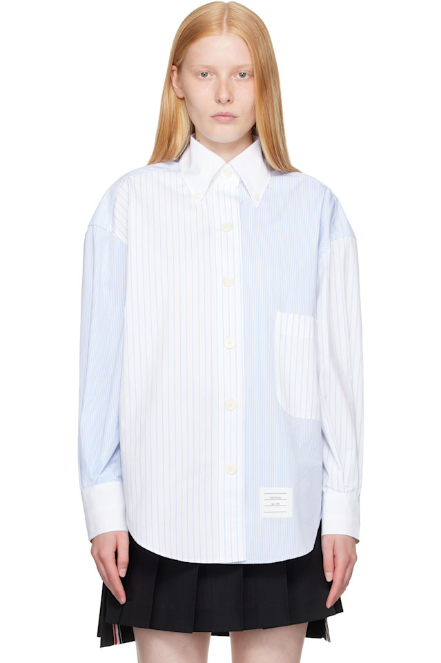 

Полосатая рубашка Pinstripe funmix micro university Thom Browne, синий