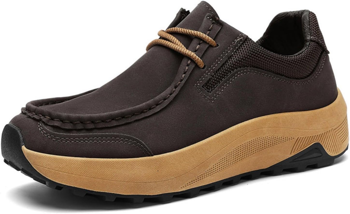 

Мужские модные кроссовки Повседневные с верхом из кожи и замши, дышащей сеткой внутри, массивной амортизированной подошвой и противоскользящей резиновой подошвой для ежедневной ходьбы и городских образов Kelibasi, коричневый