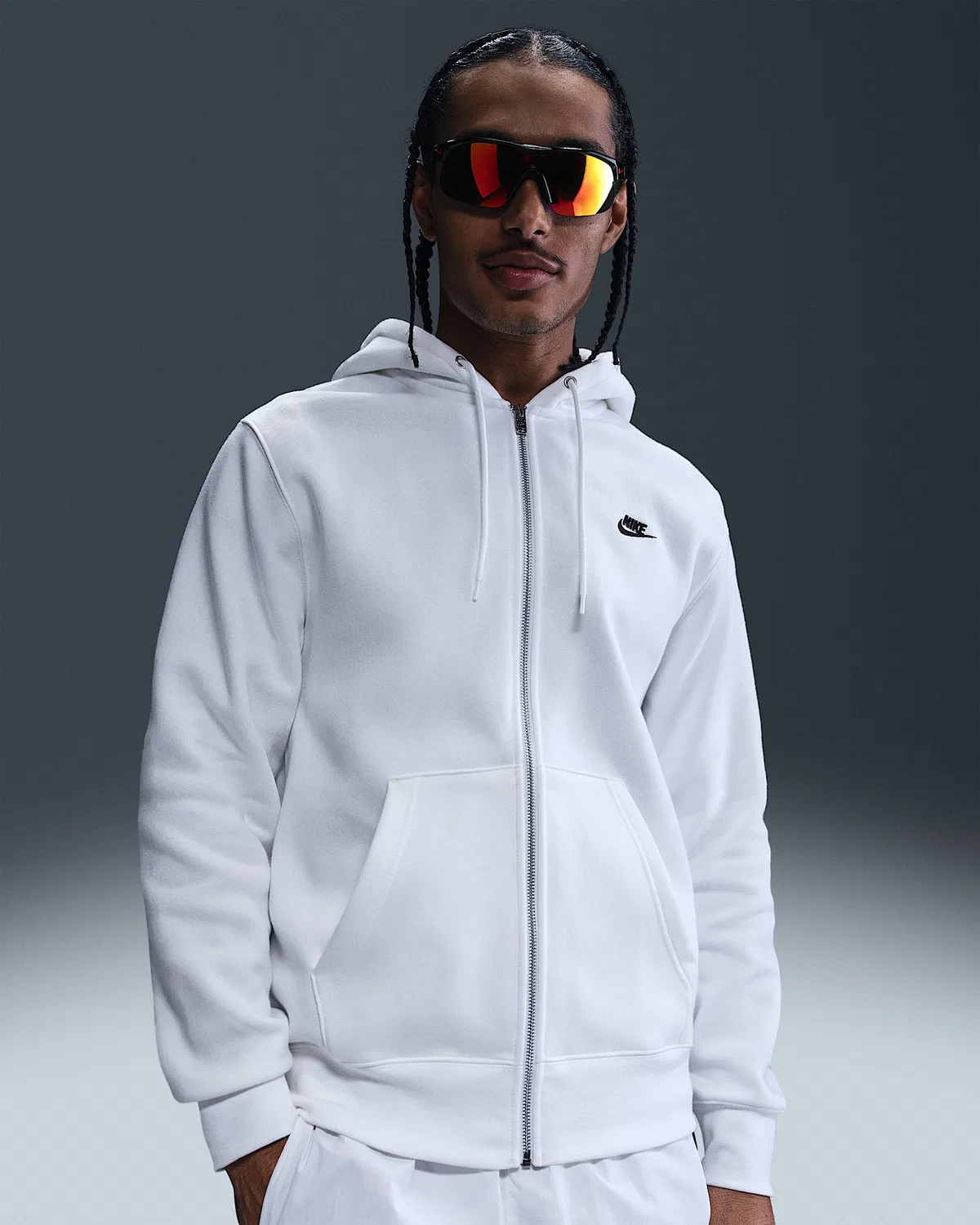 Мужская флисовая кофта на молнии Nike Club, White/White/Black