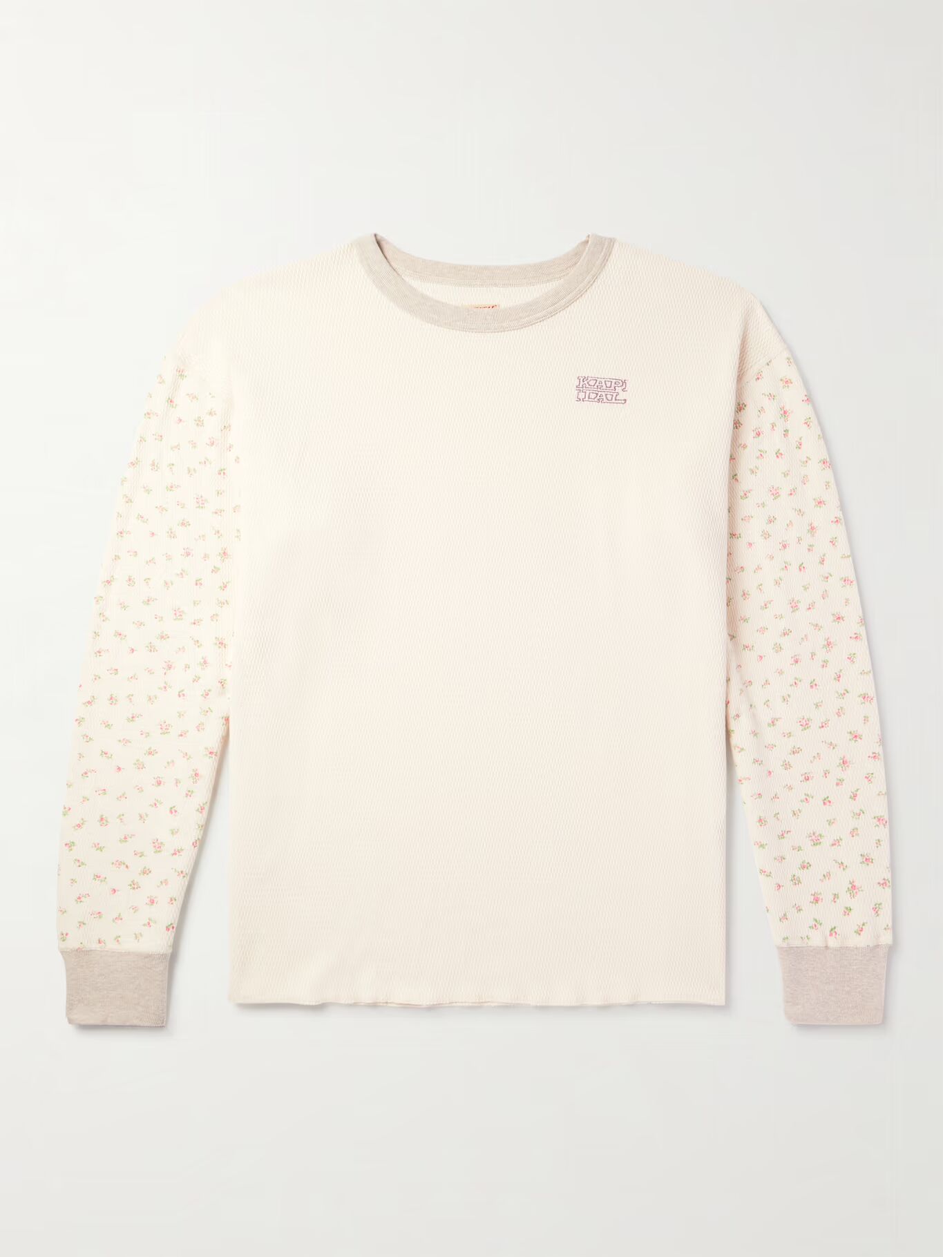 

Футболка из хлопкового джерси с вышитым логотипом и принтом вафельной вязки KAPITAL, кремовый