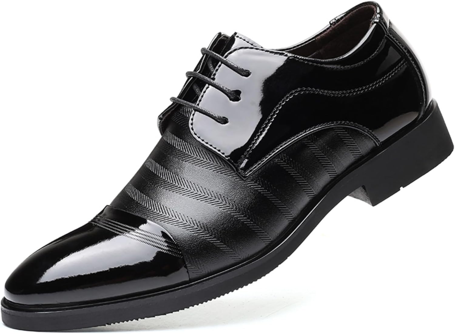 

Мужские туфли-оксфорды с двухцветной лакированной кожей, с закрытым носком, классические шнурки, круглый носок, деловая обувь с текстурированным дизайном для свадеб, офиса и светских мероприятий Kelibasi, черный