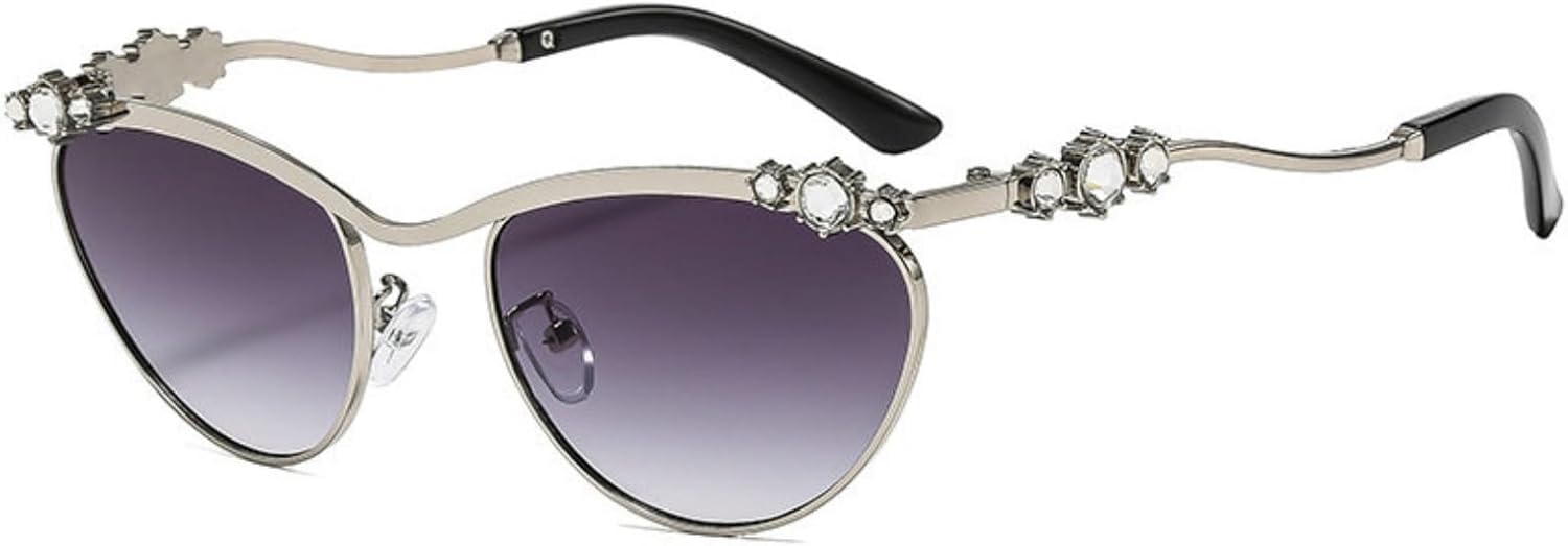 

Солнцезащитные очки Willochra Chic Bling с блестками для женщин, овальные, с бриллиантами, в форме «кошачий глаз», с защитой от УФ-излучения UV400, модные металлические очки, C3