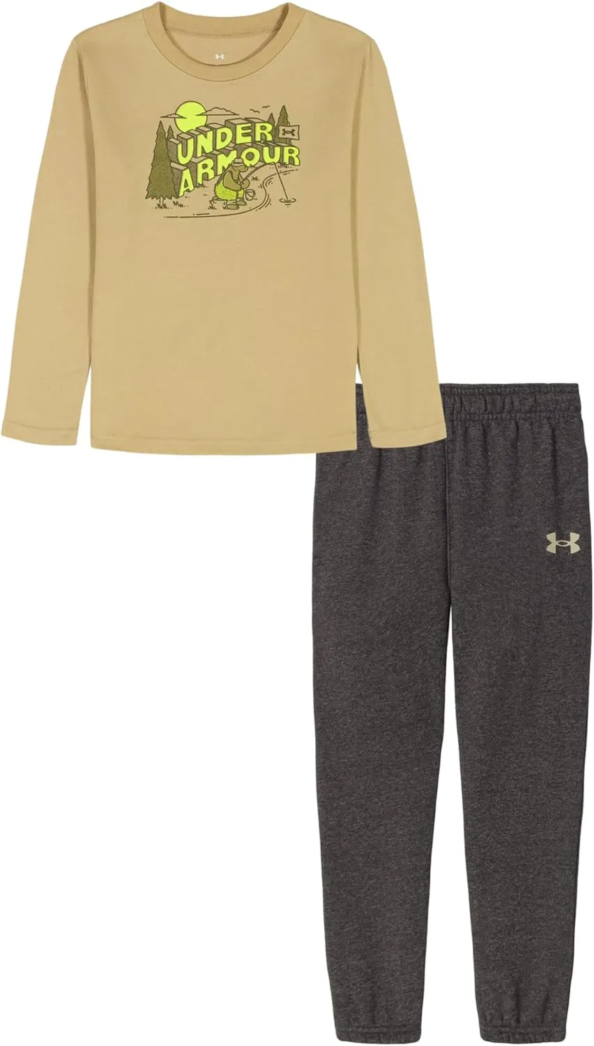 Детский спортивный комплект из лонгслива и флисовых штанов Under Armour, цвет Field Khaki Bear