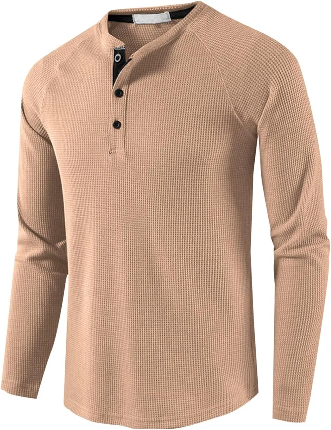 Pullover Blouses Shirts for Men Round Neck Long Sleeve Button Shirts Slim Fit Plain Comfy T Shirts Casual Work Shirts — фото 2