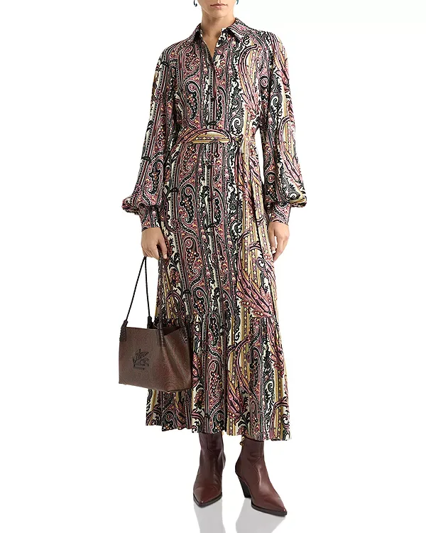 Платье-Рубашка миди с поясом Etro, Multi/White