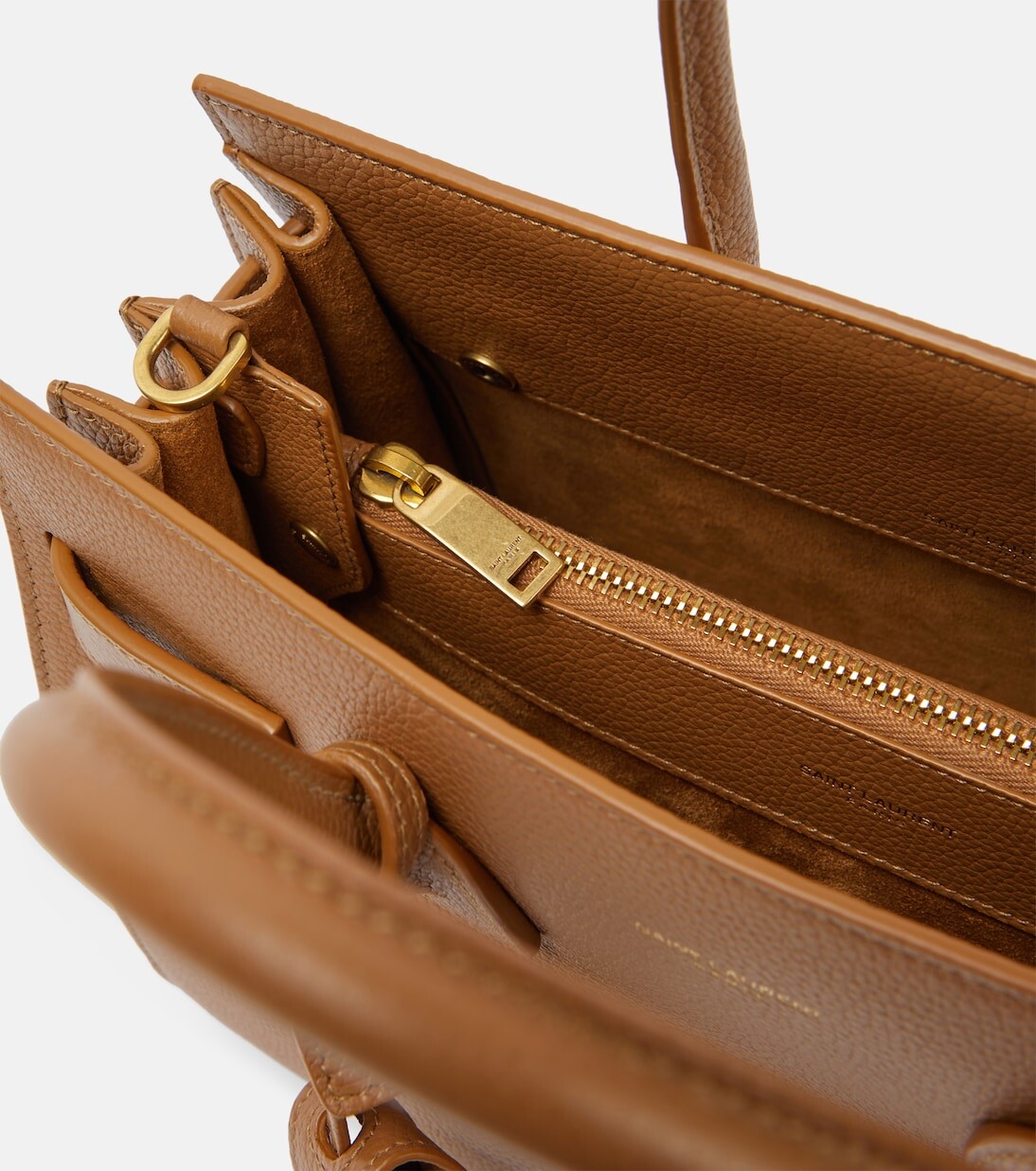 Маленькая кожаная сумка-тоут sac de jour Saint Laurent, коричневый — фото 3