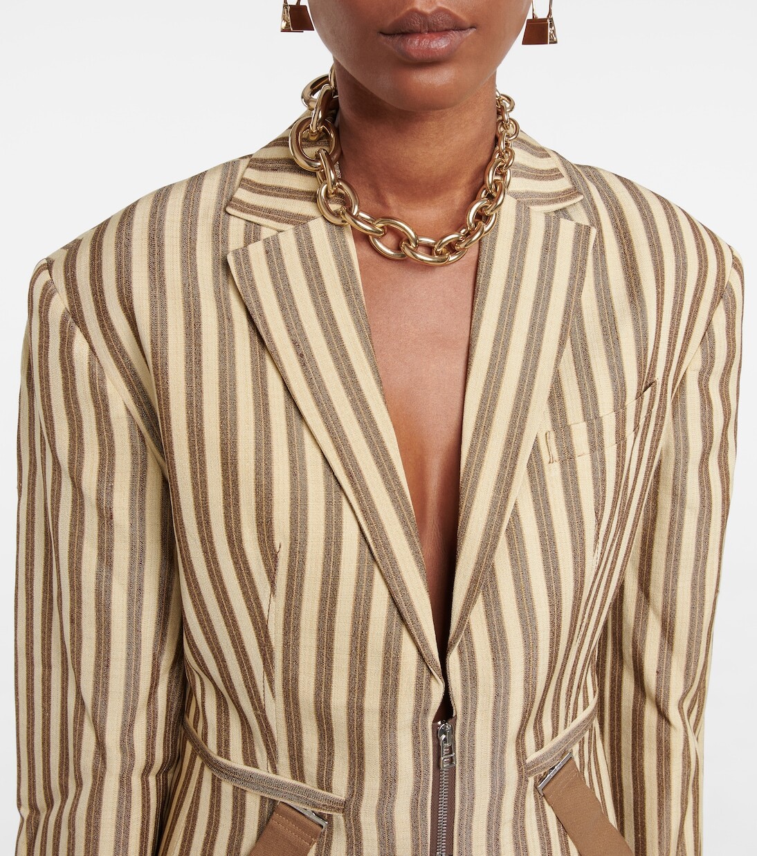 Полосатый блейзер La Veste Filu с поясом Jacquemus, Beige Brown Stripes — фото 4