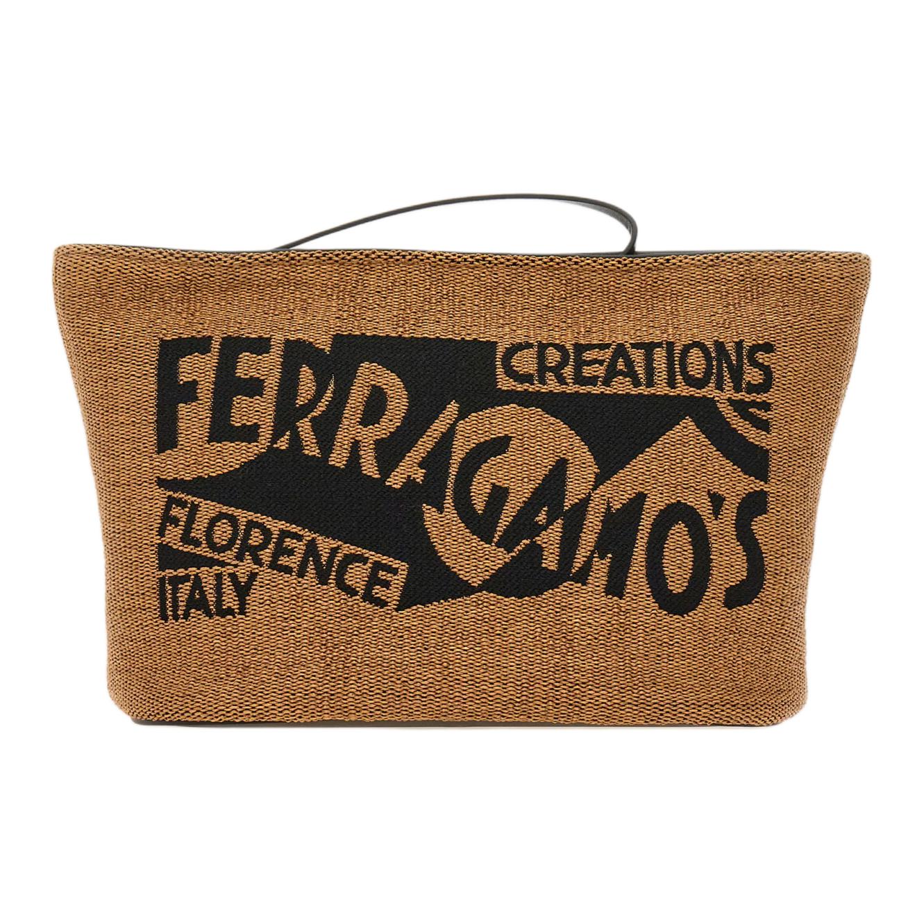 

Ferragamo Сумка из рафии с телячьей кожей женская медово-чёрная