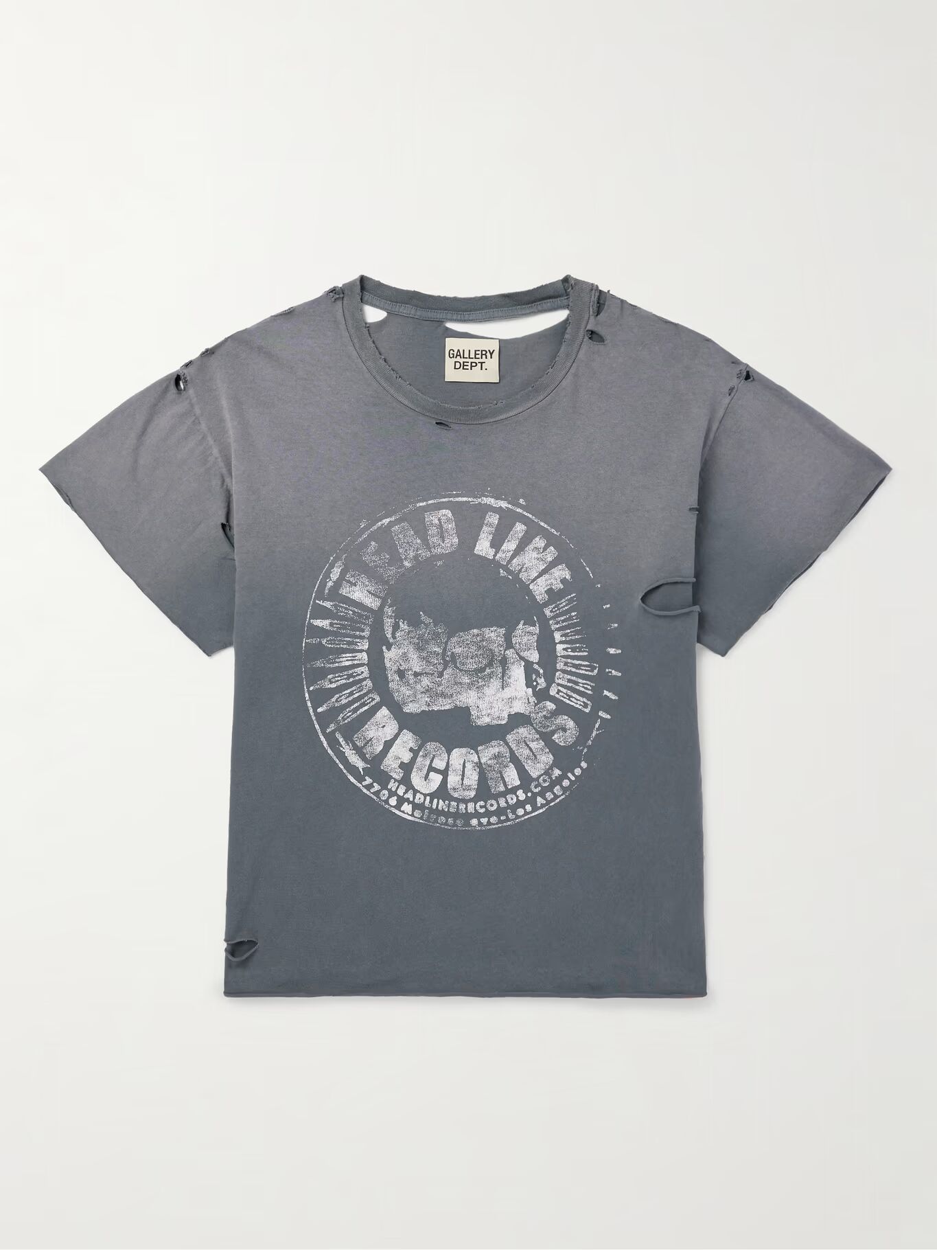 

Футболка Grailed из хлопкового джерси с блестящим принтом и потертостями GALLERY DEPT., серый