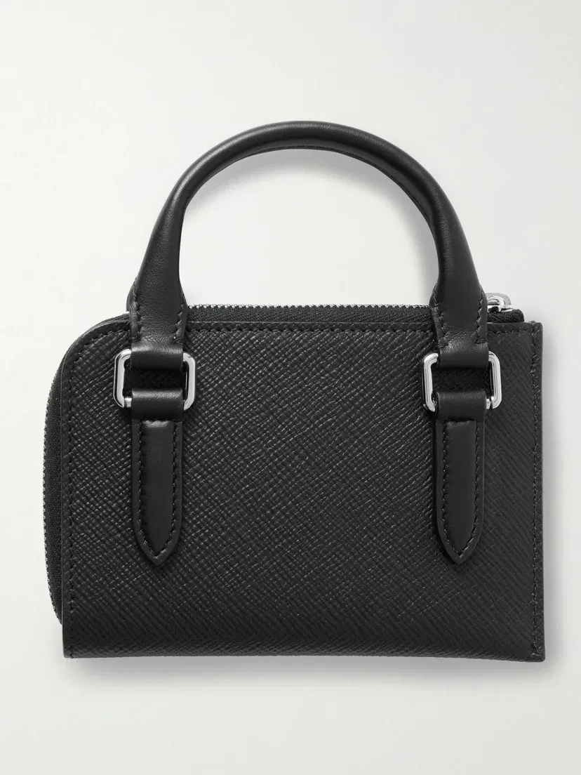 Текстурированный кожаный кардхолдер Smythson + Sacai, черный — фото 3