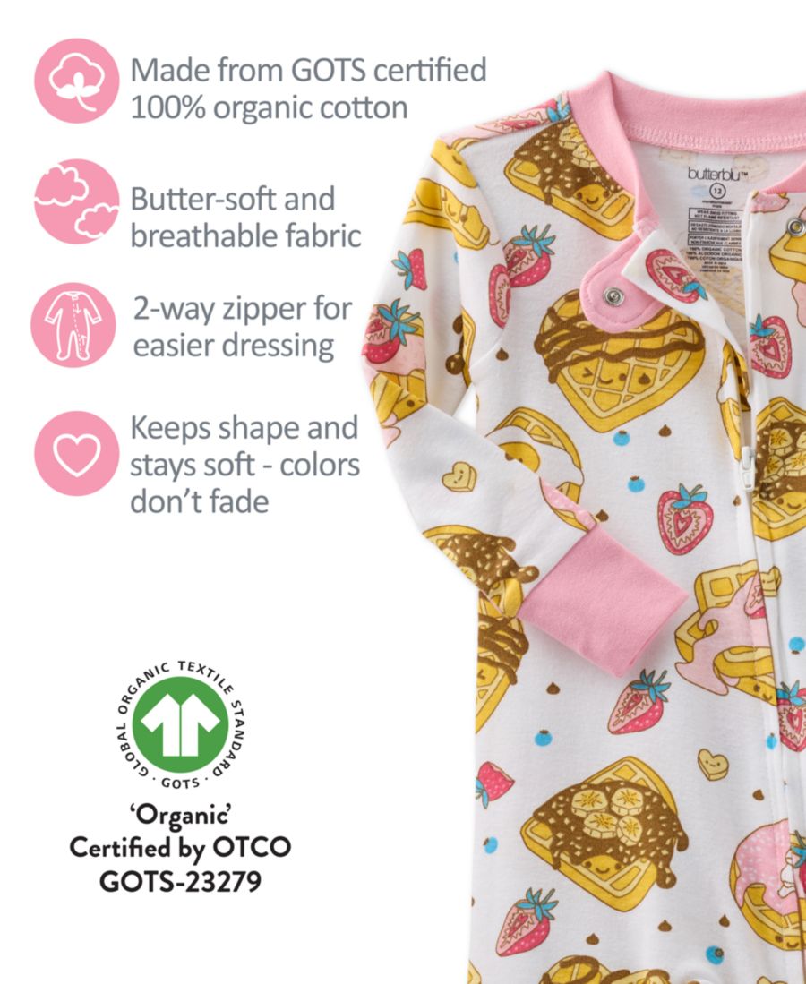 Детский комбинезон для сна и игр Baby Girls Scout с двусторонней молнией и закрытыми ножками butterblu, Waffling On — фото 4