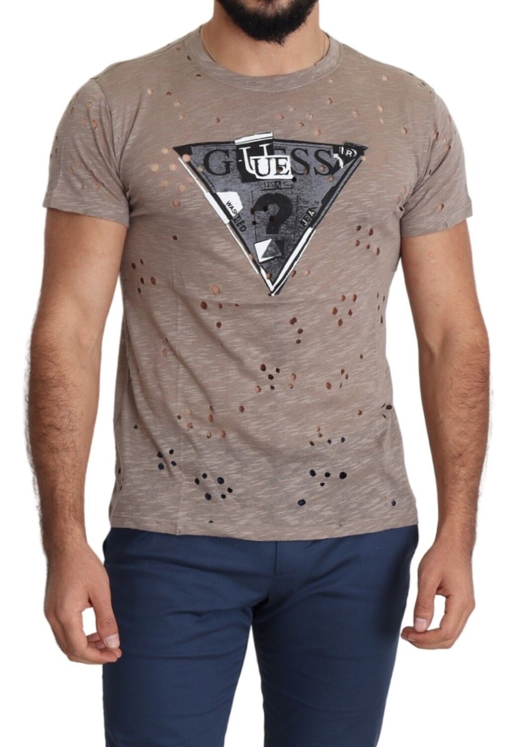 

Футболка Chic Brown Cotton Stretch с круглым вырезом GUESS, коричневый