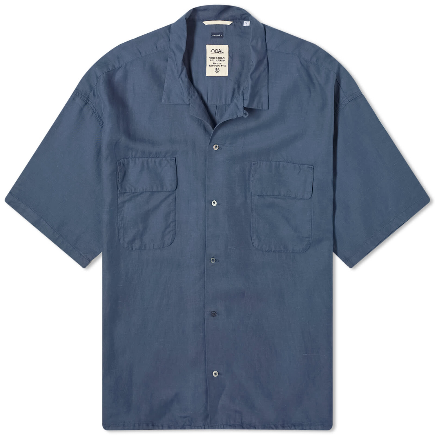 

Рубашка с коротким рукавом Nanamica Open Collar Cupra Hemp Shirt, темно-синий