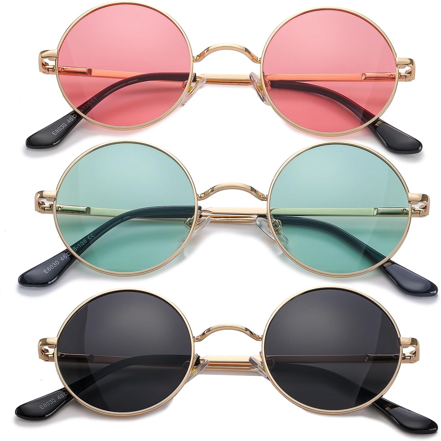 

Поляризованные круглые солнцезащитные очки HJSTES для женщин и мужчин в стиле ретро-хиппи, маленькие круглые солнцезащитные очки, 3 Pack (Gold/Pink+gold/Green+black/Grey)
