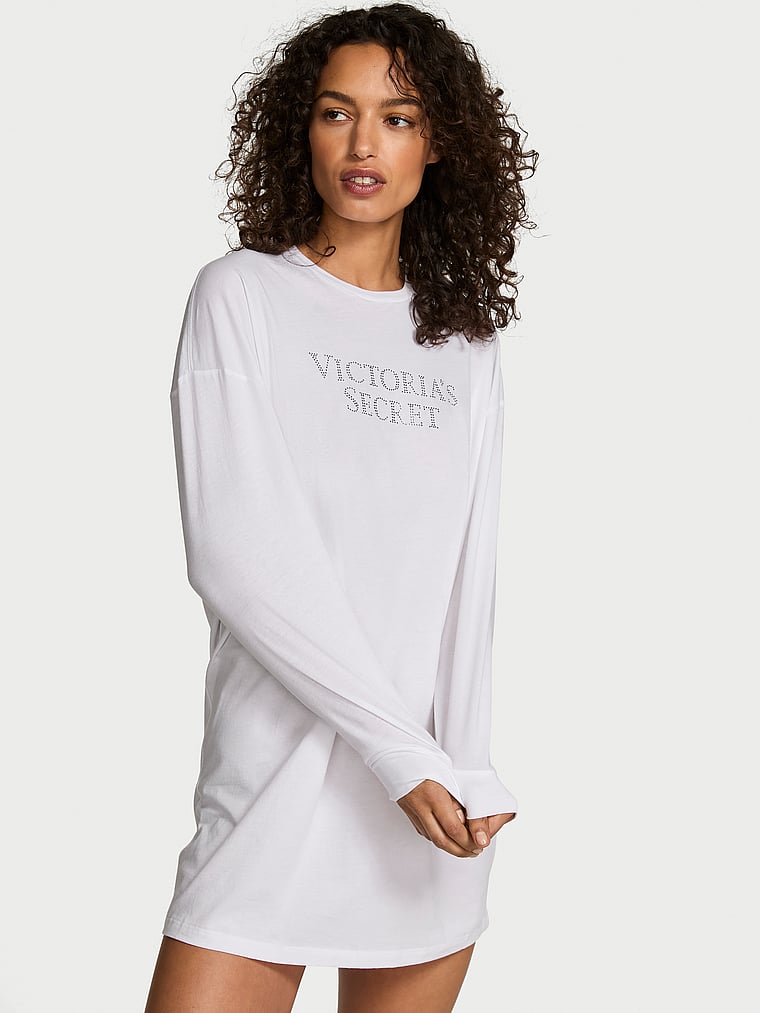 

Футболка для сна с длинными рукавами из 100% хлопка Victoria'S Secret, vs white w bling, Белый, Футболка для сна с длинными рукавами из 100% хлопка Victoria'S Secret, vs white w bling