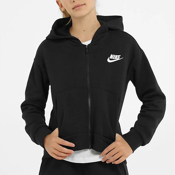 Толстовка (GS) Nike Solid Color Logo Printing Hooded Zipper Long Sleeves Boy Girls Black, черный — фото 4