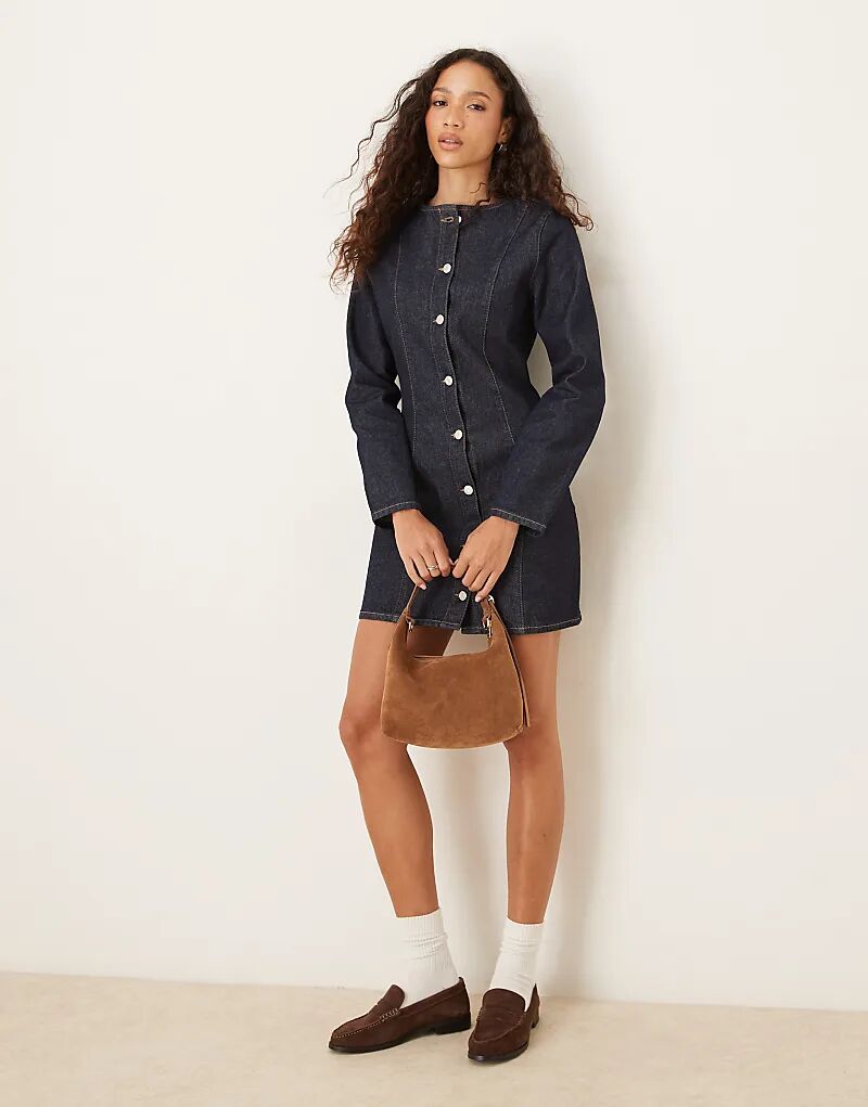 

Джинсовое мини-платье ASOS DESIGN с длинными рукавами и круглым вырезом, цвет: стираный