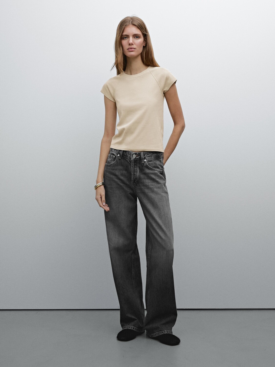 

Футболка из хлопка с рукавами реглан Massimo Dutti, серый