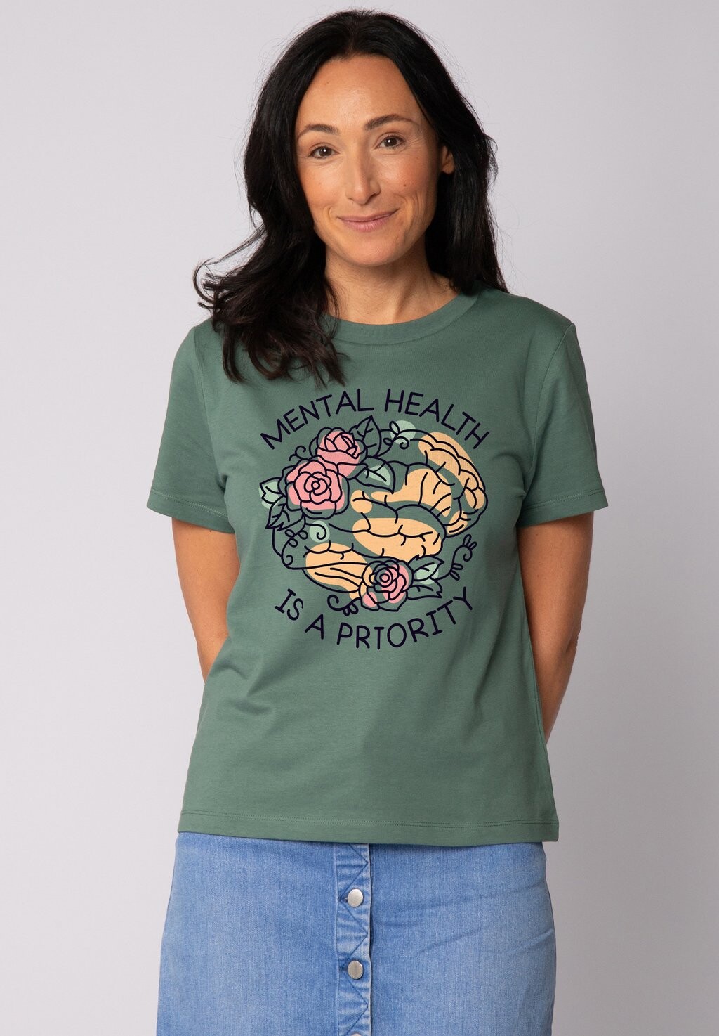 

Футболка с принтом MENTAL HEALTH watapparel, темно-зеленый