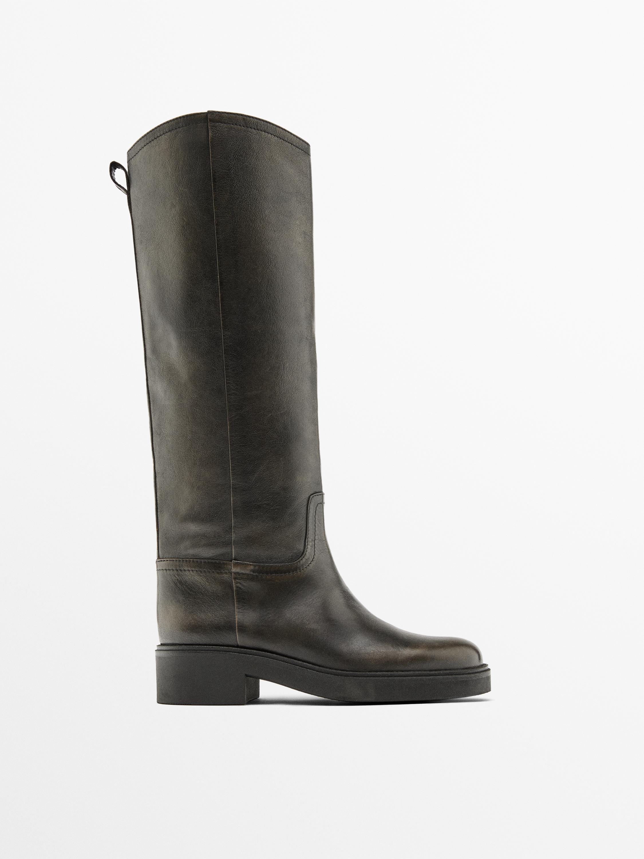 Ботинки из матовой кожи Massimo Dutti, коричневый
