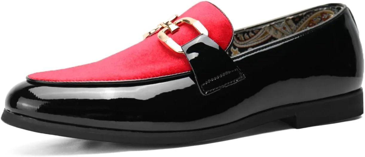 

Мужские бархатные кожаные лоферы Santimon с золотой пластиной, модной ретро-подкладкой, без застежки, с отделкой «пени» для вечеринок и свадеб, красный