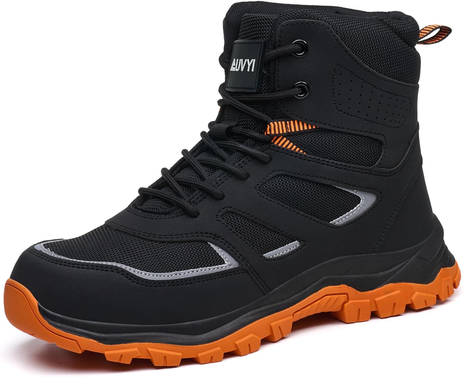 

Ботинки AUVYI с стальным носком для мужчин - удобные легкие дышащие безопасные ботинки с широкой носочной частью, устойчивые к скольжению, прочные и промышленная обувь, черный