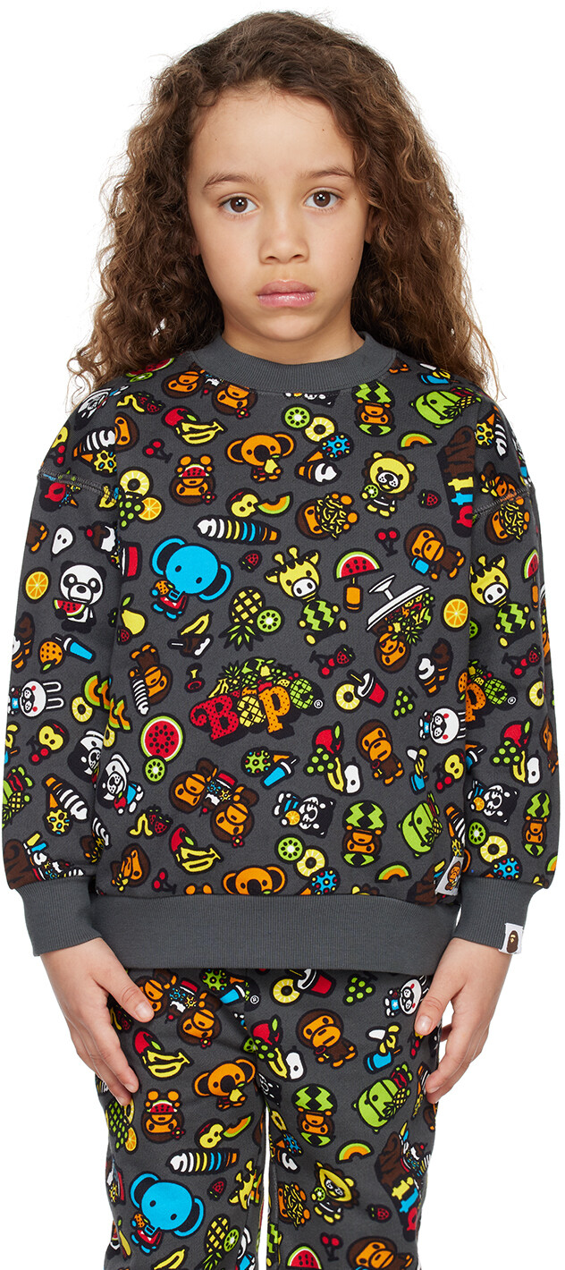 

BAPE Kids Серый свитшот Baby Milo с фруктами