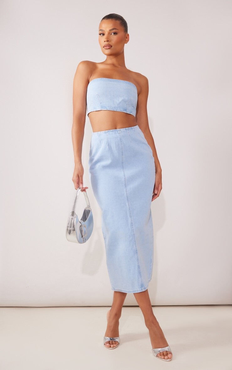 

PrettyLittleThing Голубая джинсовая длинная юбка