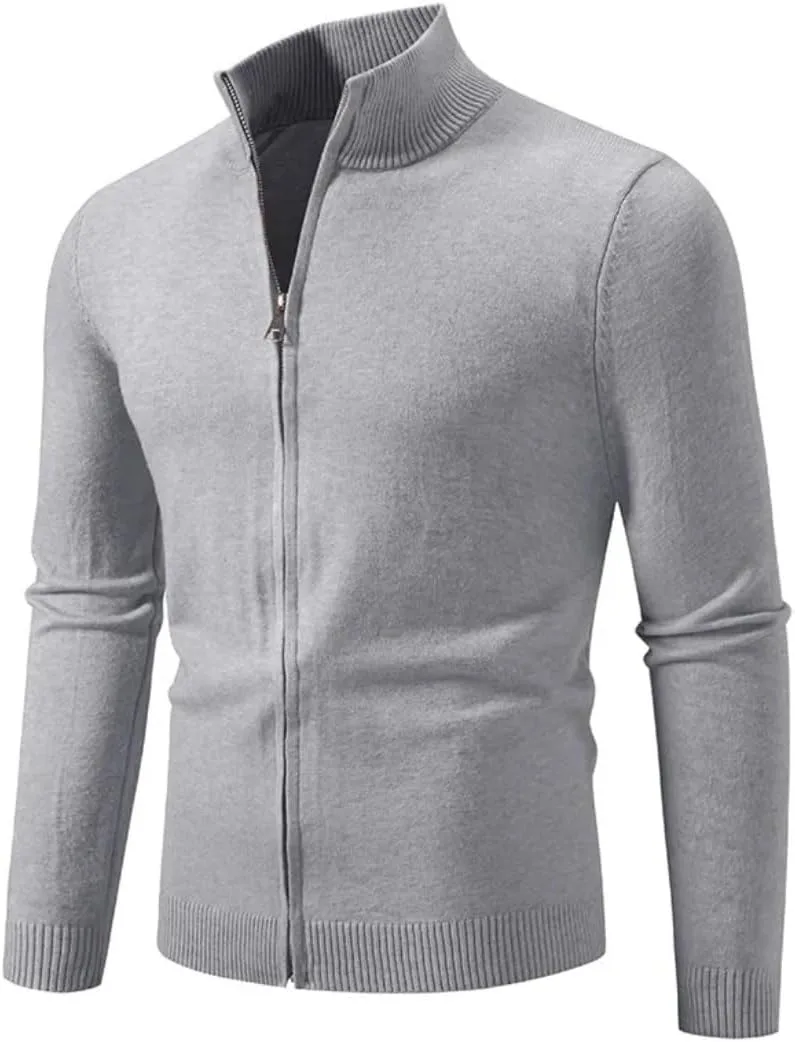 

Мужской кардиган с воротником стойкой, однотонный, приталенный, вязаный