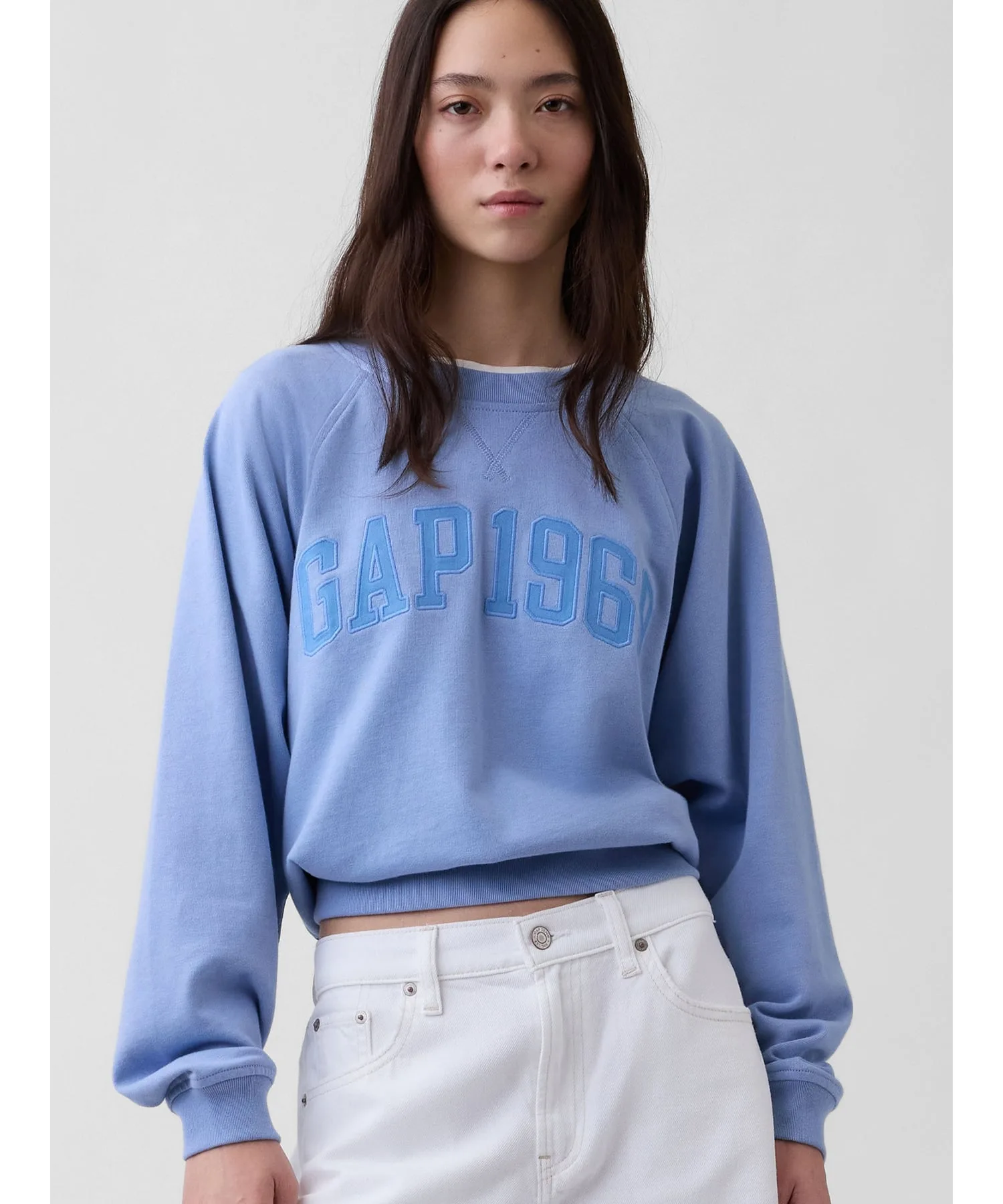 (W) Толстовка с французским махровым трикотажным рукавом и логотипом GAP, MOONSTONE_BLUE