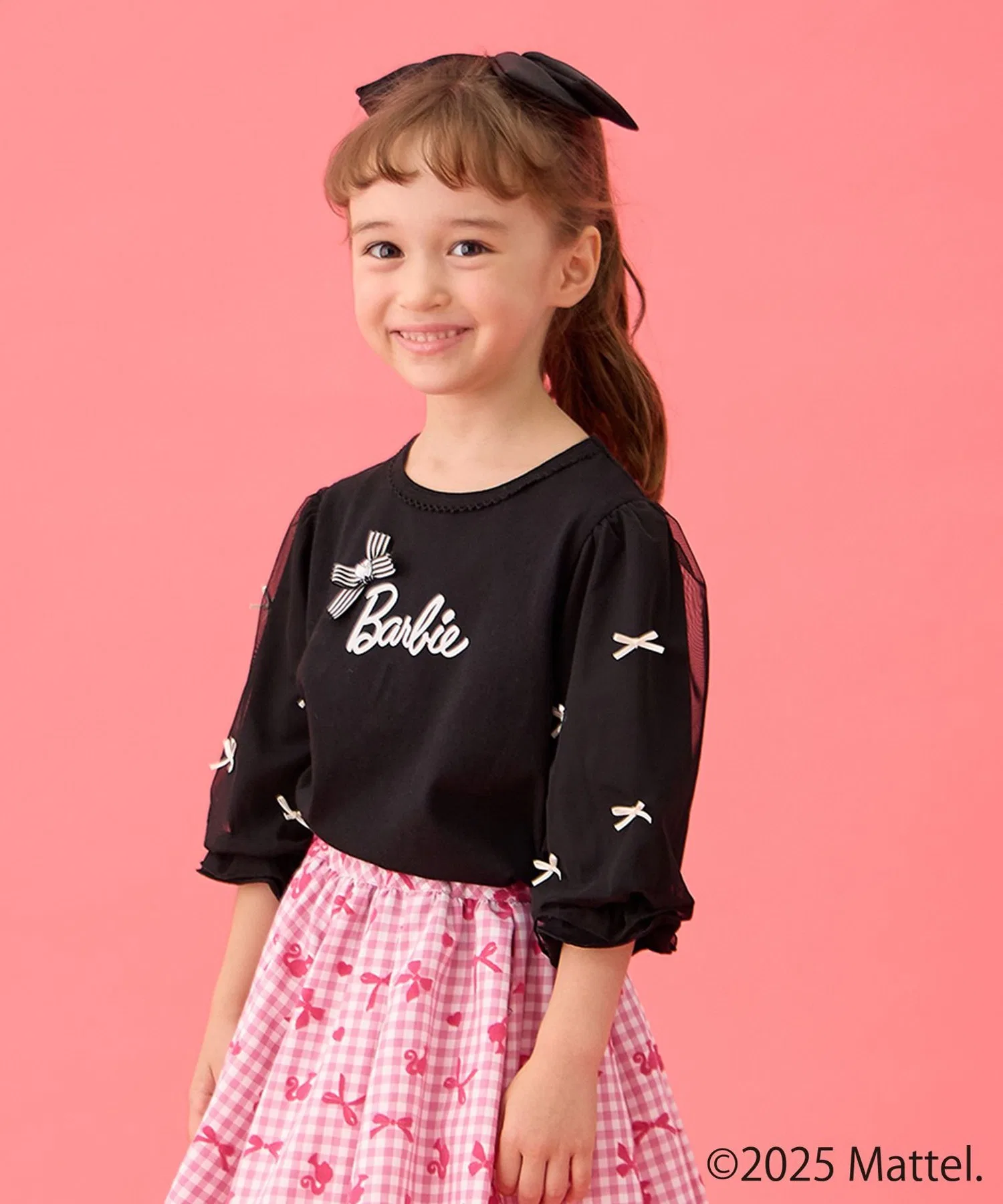 Детская футболка с бантом Barbie с рукавом 3/4 чёрная