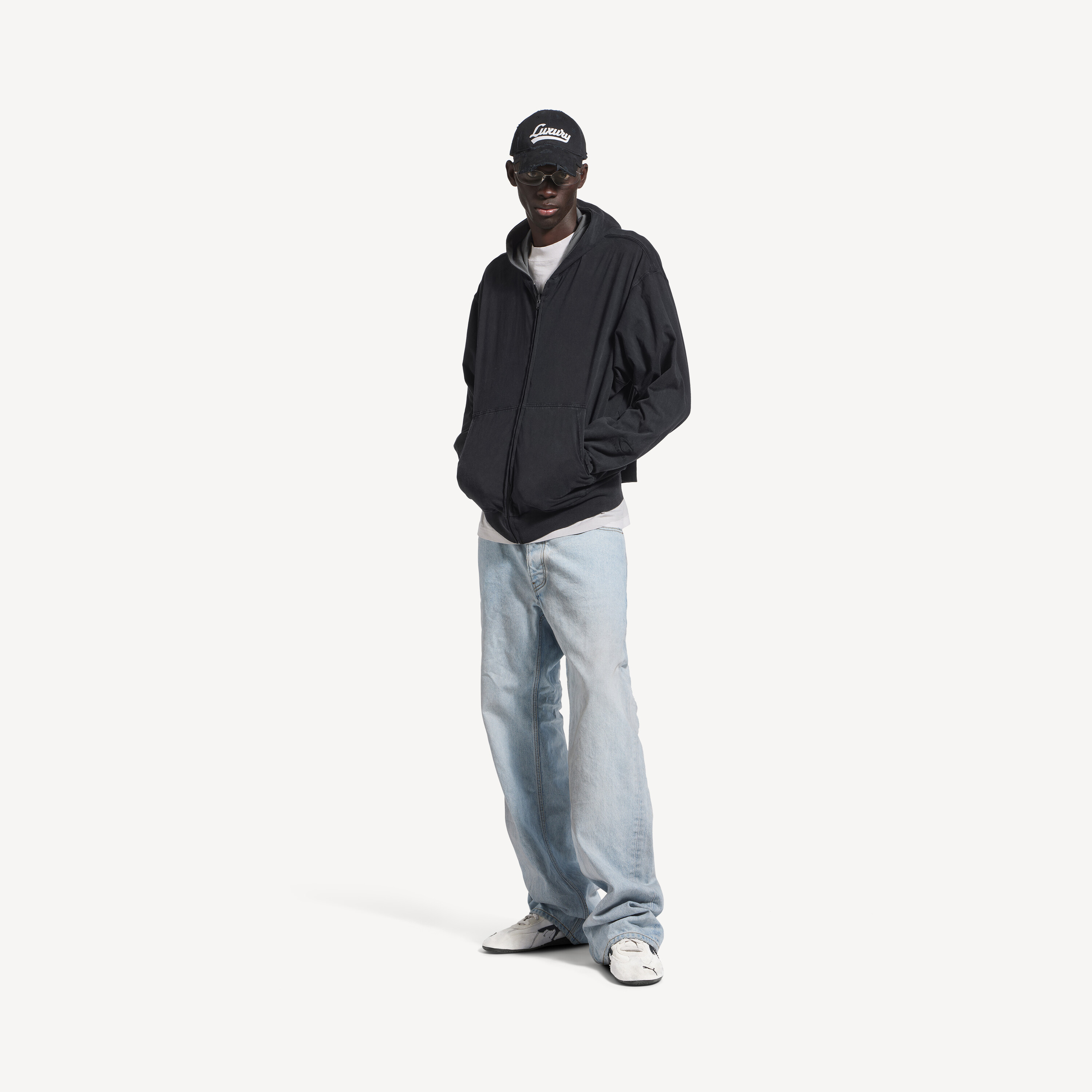 Мужское двустороннее худи на молнии balenciaga back в сером/выцветшем черном цвете BALENCIAGA, серый/выцветший черный — фото 2