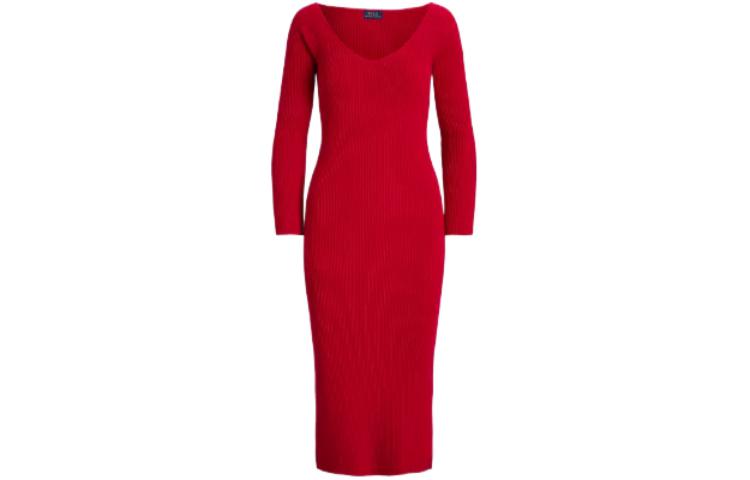 

Приталенное платье-миди с V-образным вырезом Polo Ralph Lauren, red