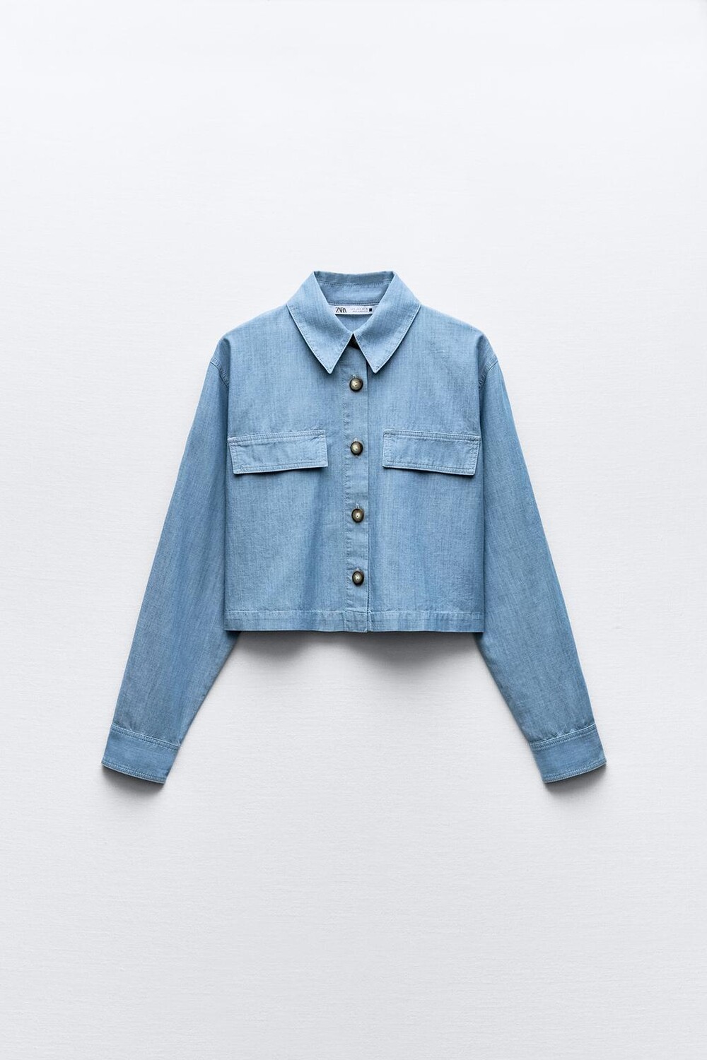 

Укороченная рубашка с клапанами ZARA, светло-синий