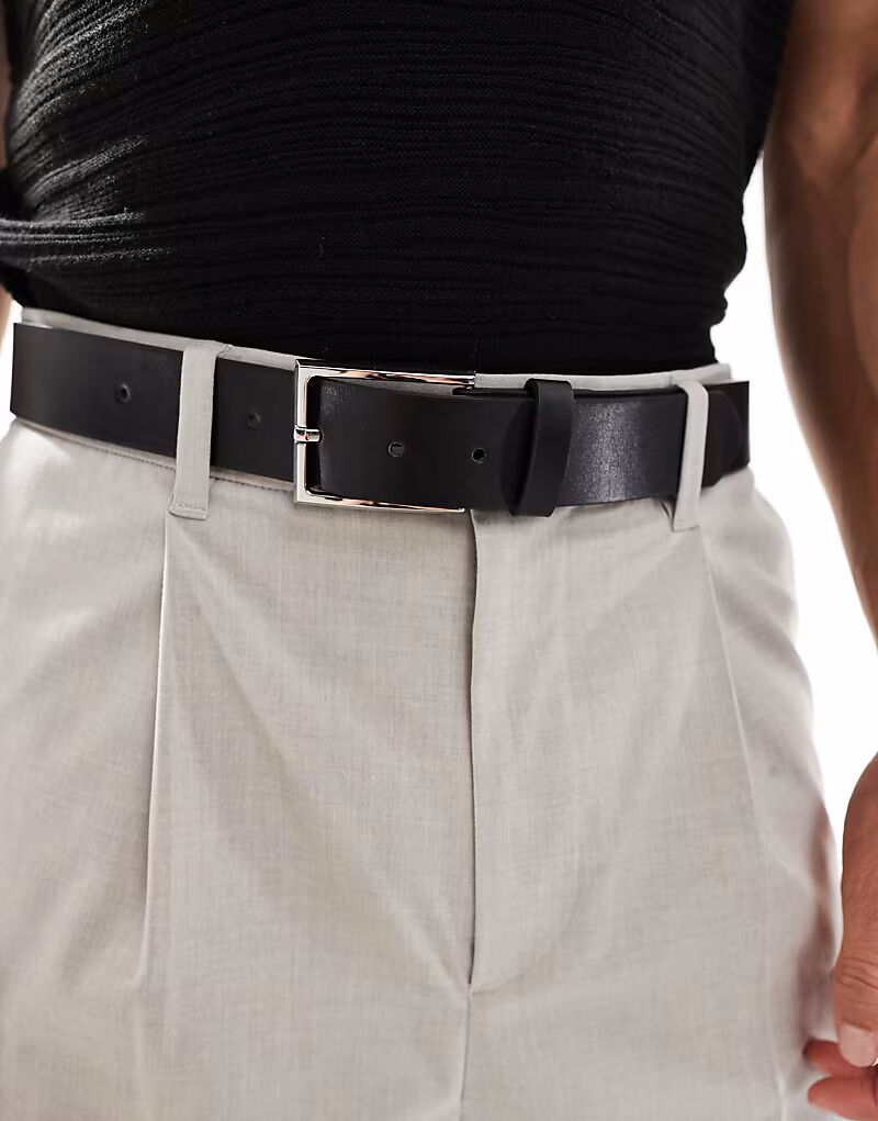 

Элегантный ремень из искусственной кожи с серебряной пряжкой черного цвета Asos Design