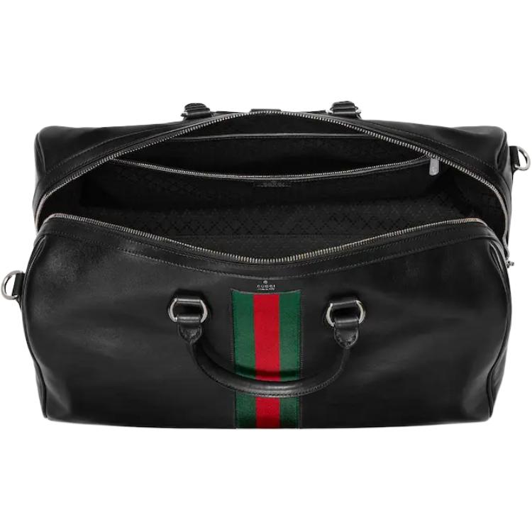 GUCCI Кожаная дорожная сумка WebTrademark Unisex Black — фото 4