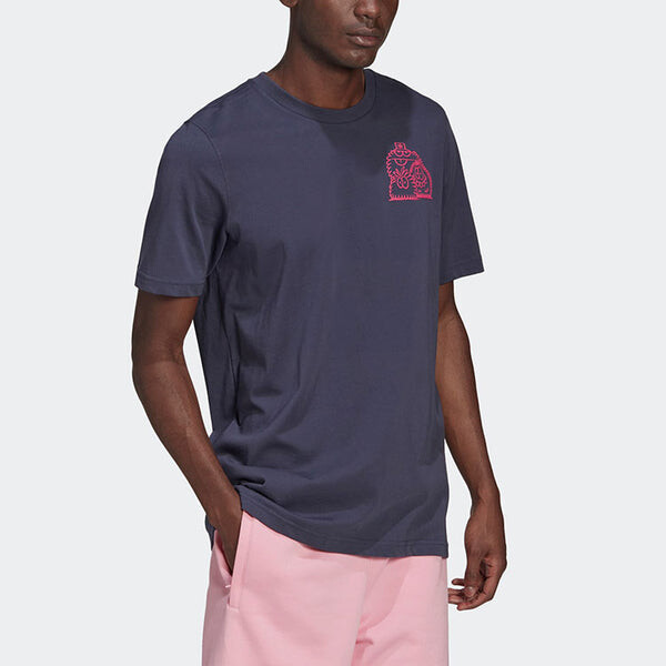 Футболка adidas originals Kevin Lyons Tee Back Cartoon Pattern Printing Round Neck Casual Short Sleeve Couple Style Navy Blue, синий — фото 4