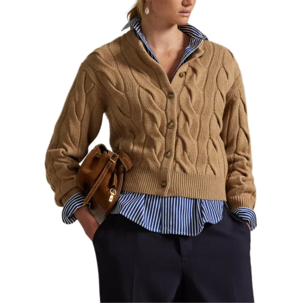 Кардиган с узором "косичка" Polo Ralph Lauren, коричневый — фото 3