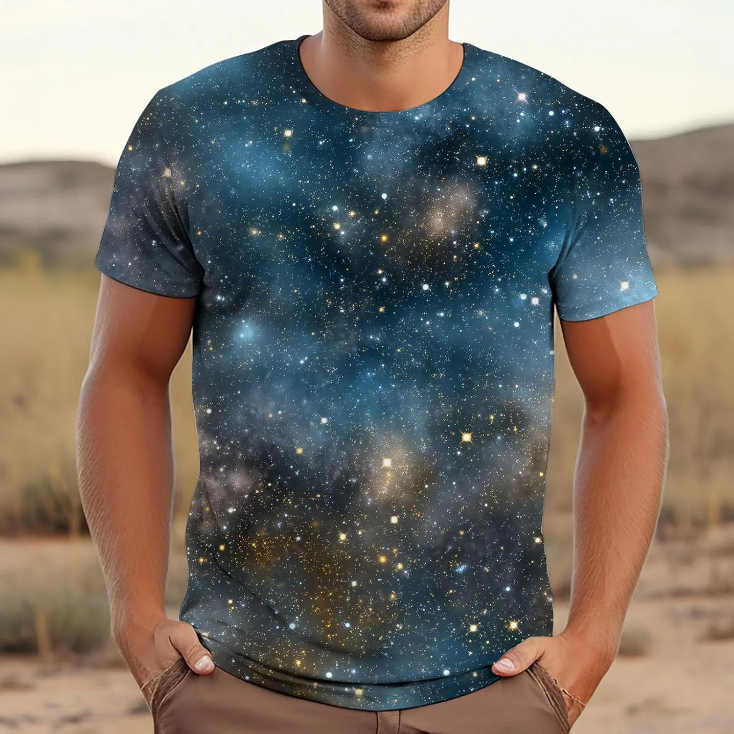 Мужская футболка Casual Starry, мягкая, эластичная, свободного кроя, с коротким рукавом, размеры S–5XL — фото 3