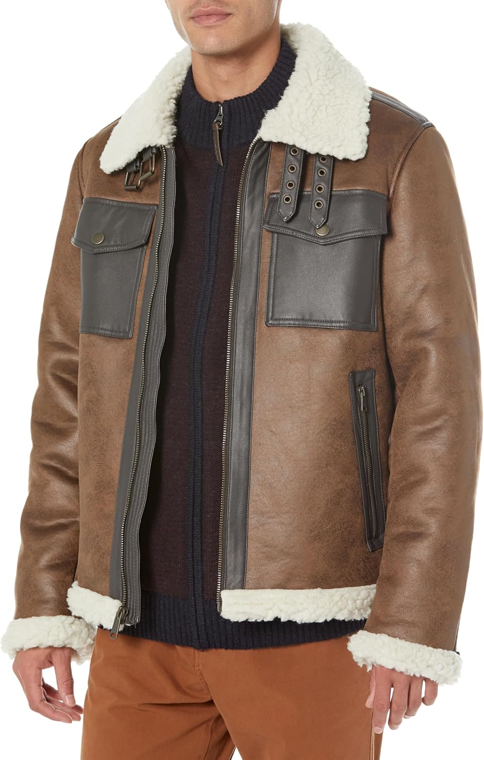 

Мужская куртка-авиатор Tommy Hilfiger из искусственной овчины с двумя карманами, Brown