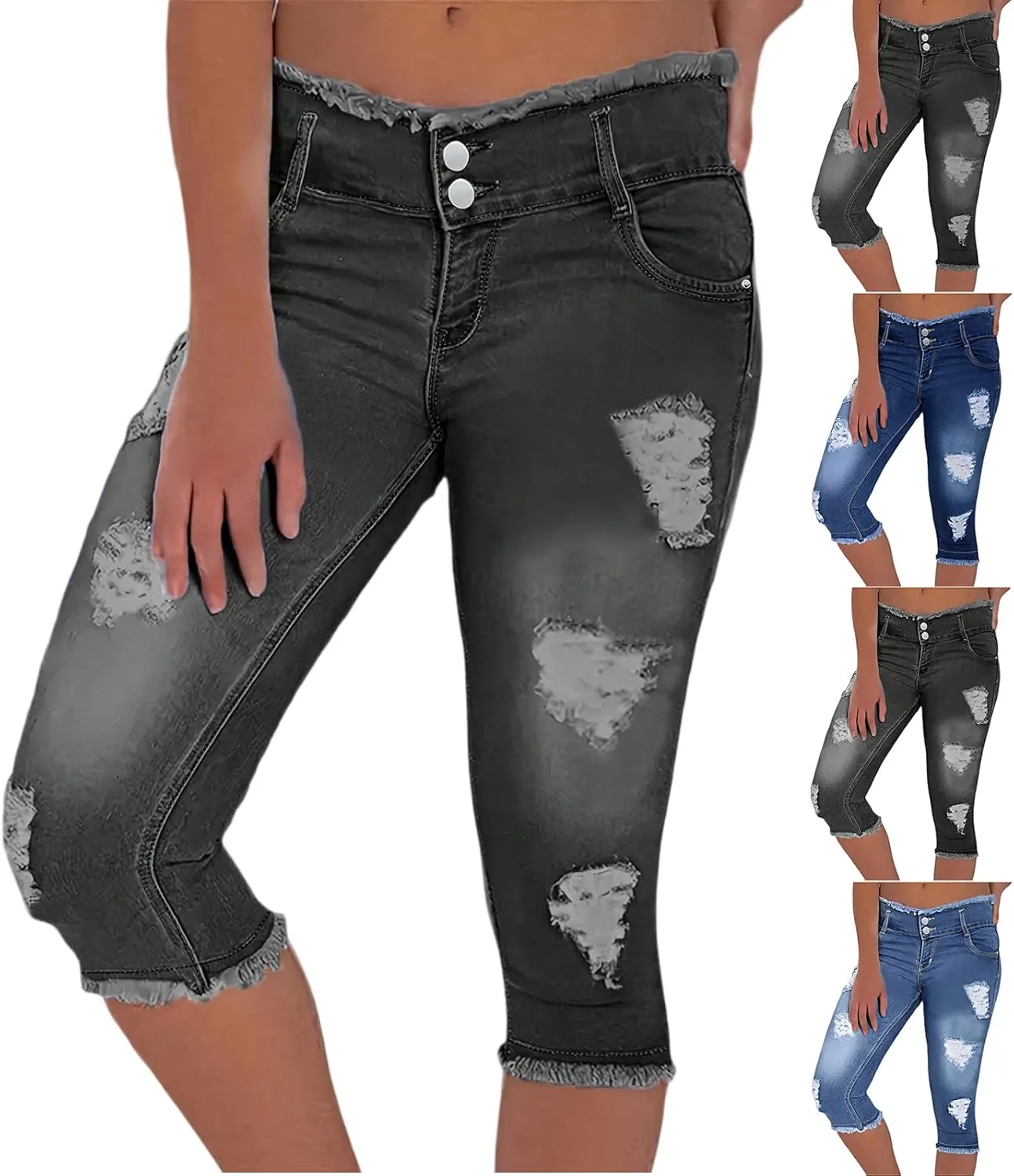 

Рваные джинсы капри для женщин Stretch Skinny с потертостями ZsaeSM