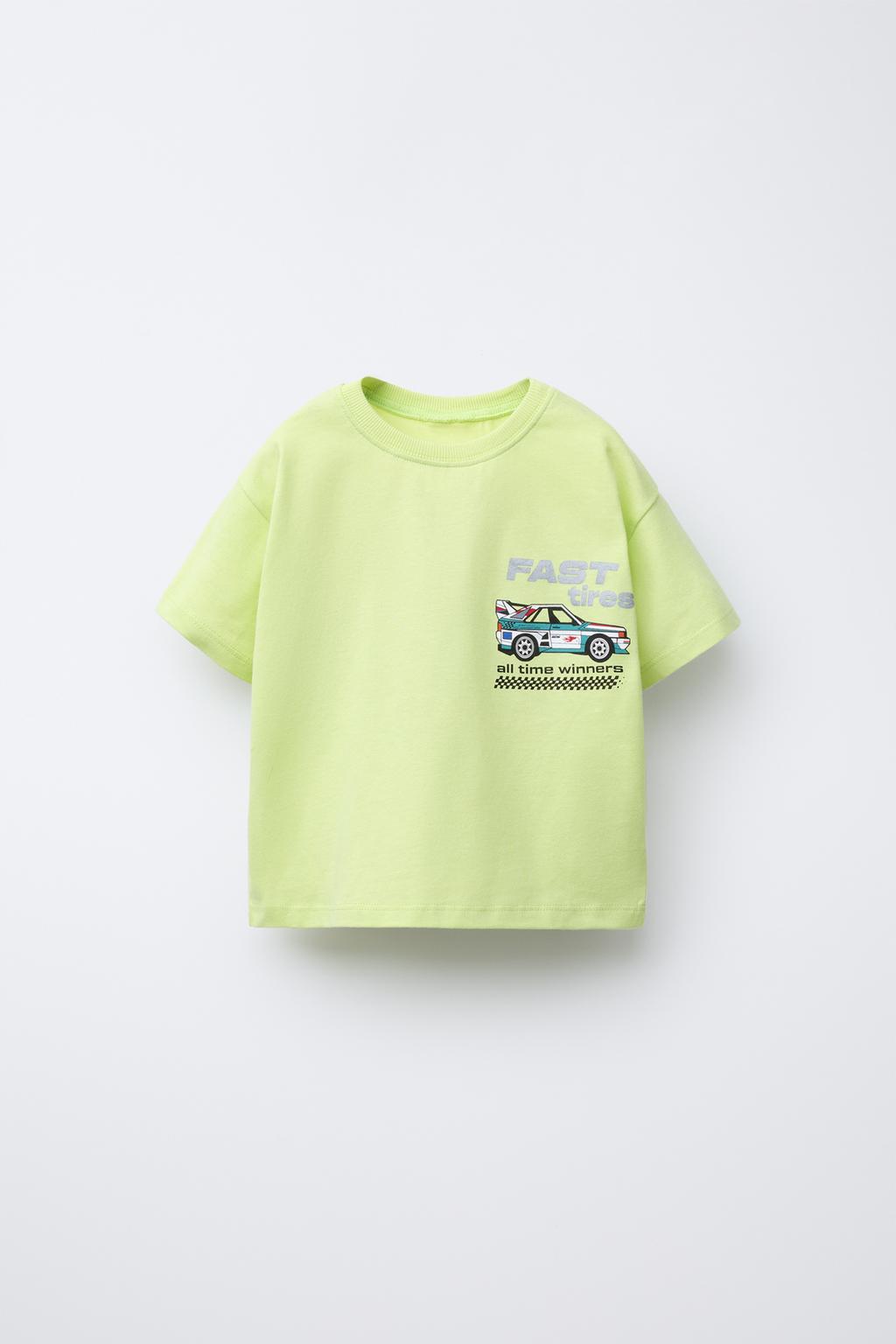 

Футболка с автомобильным принтом ZARA, цвет Lime