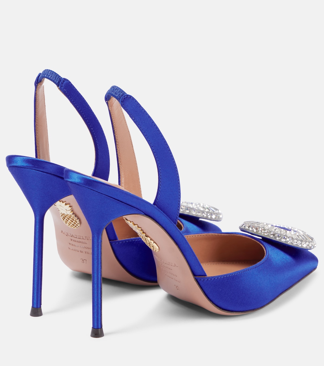 Атласные туфли-лодочки Crystal Hoop Sling 105 с открытой пяткой Aquazzura, Rpyal Blue — фото 2