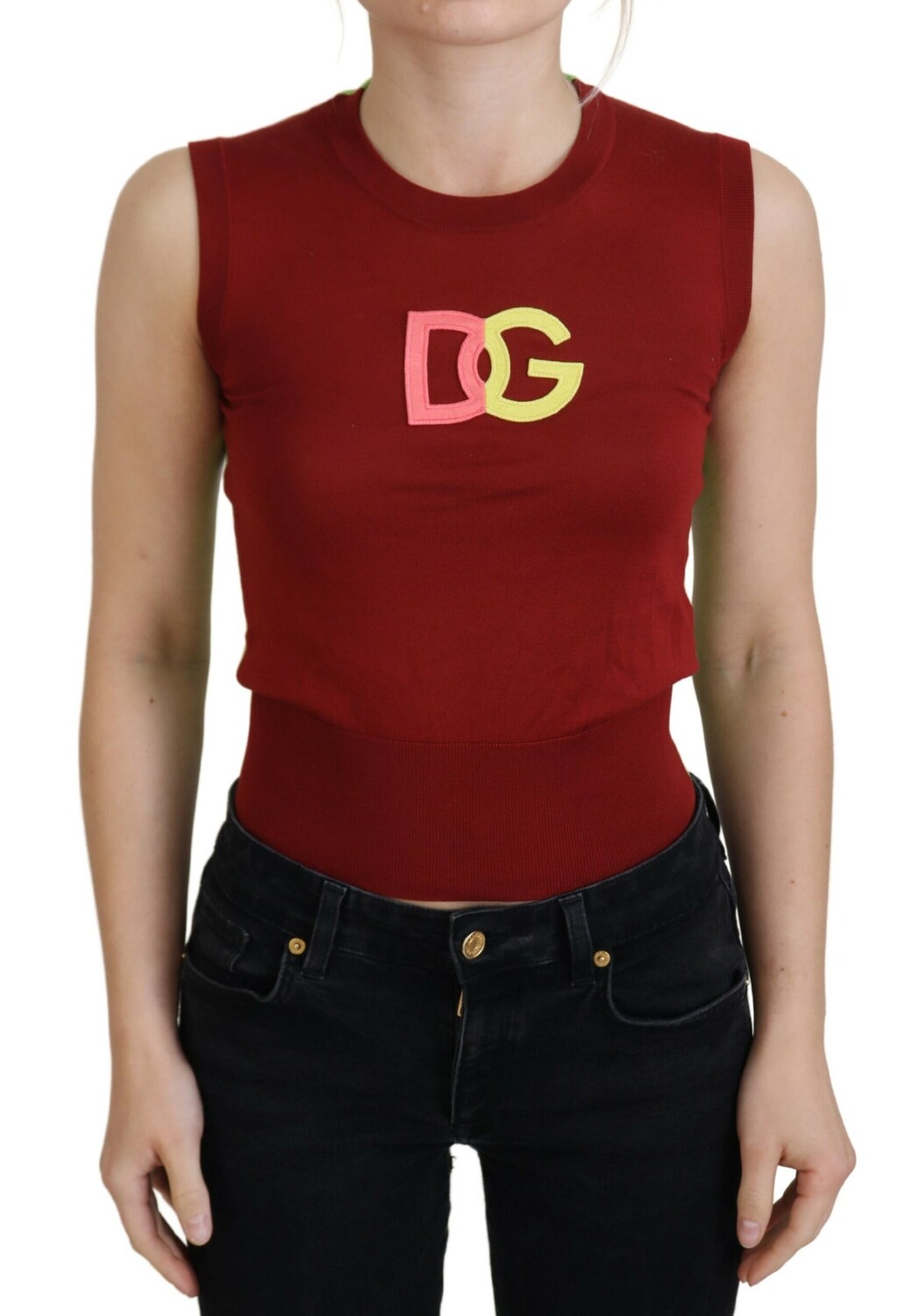 

Элегантный шелковый повседневный топ красного зеленого цвета Dolce & Gabbana
