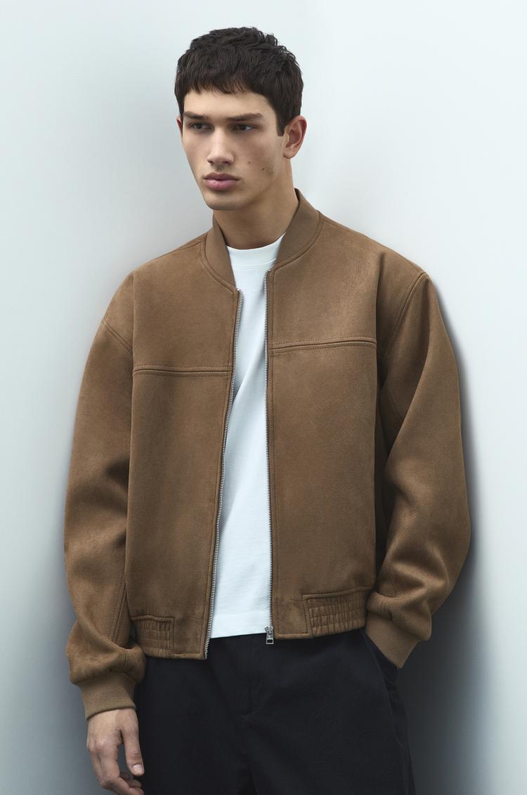 

Куртка-Бомбер из искусственной замши Pull And Bear, бежевый