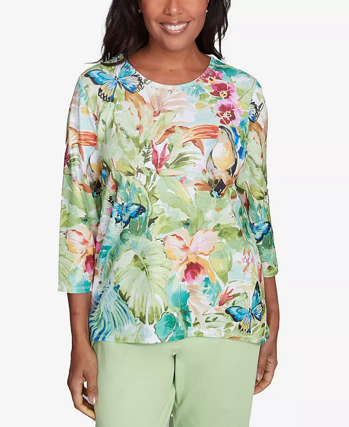 

Женский топ с круглым вырезом Parrot Cay Tropical Toucan Alfred Dunner, мультиколор
