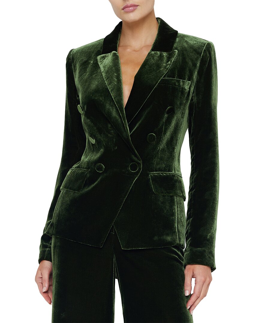 

L'AGENCE Kenzie Двубортный жакет из смесового шелка, зеленый